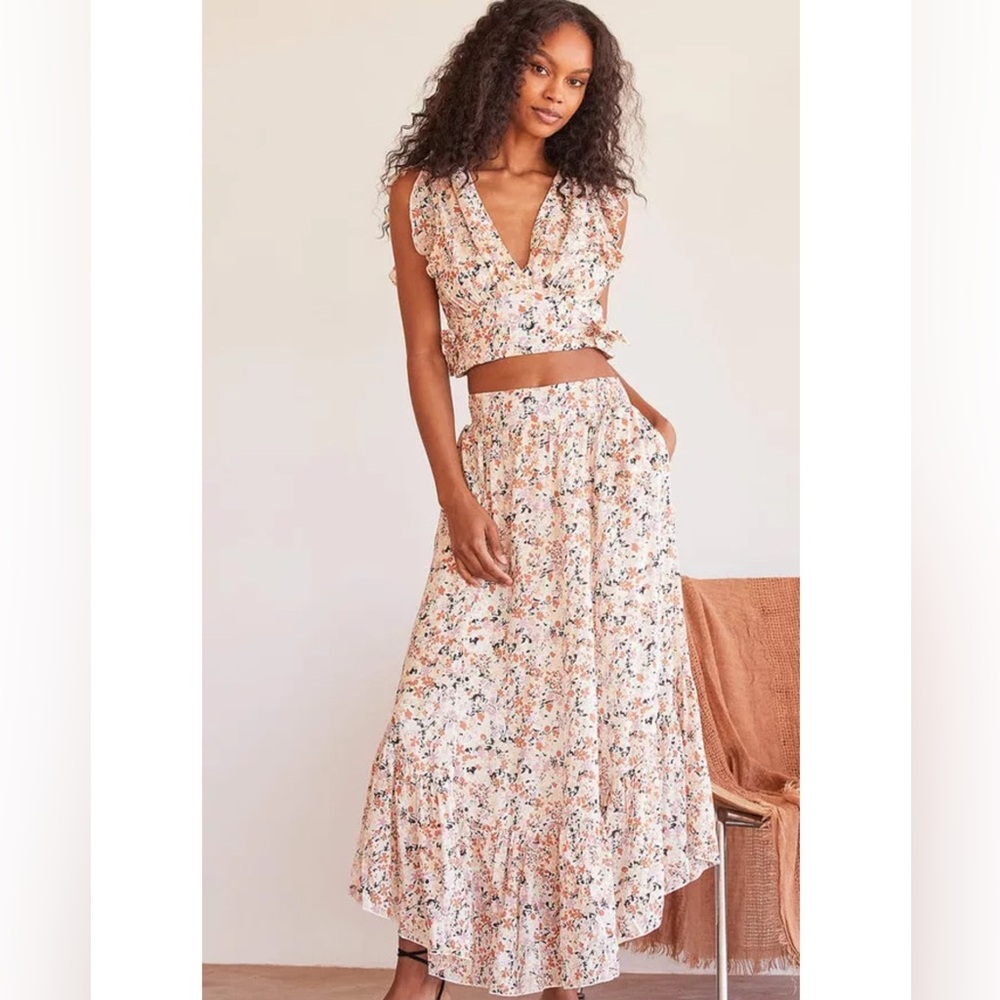 Free People Peach Floral Two-Piece Skirt Set